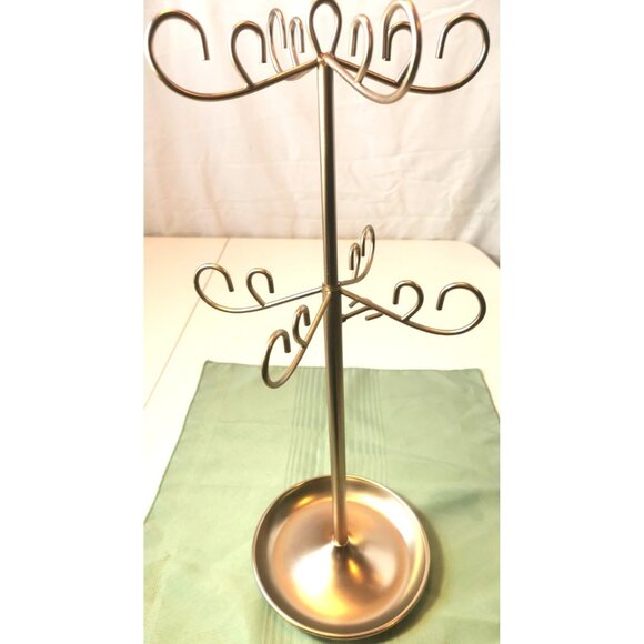 Silver-Tone Metal Jewelry Display Tree, 19″, Multi-Hook Organizer with Base Dish - Picture 6 of 8